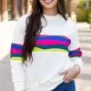 Outlet Dear-Lover Colorful Striped Accent Long Sleeve T Shirt White