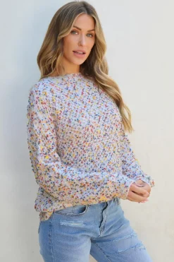 Hot Dear-Lover Confetti Knit Popcorn Sweater Top White