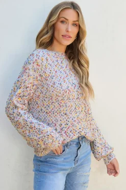 Hot Dear-Lover Confetti Knit Popcorn Sweater Top White