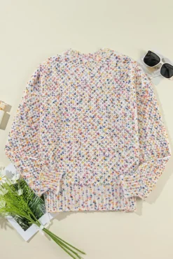 Hot Dear-Lover Confetti Knit Popcorn Sweater Top White