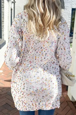 Hot Dear-Lover Confetti Rib Knit Long Sleeve Cardigan White
