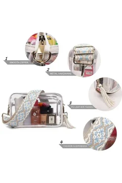 Hot Dear-Lover Contrast Edge Tassel Geo Print Strap Clear Shoulder Bag White