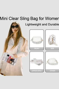 Hot Dear-Lover Contrast Edge Tassel Geo Print Strap Clear Shoulder Bag White