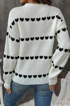 Outlet Dear-Lover Contrast Heart Pattern Crew Neck Sweater White