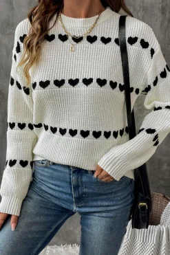 Outlet Dear-Lover Contrast Heart Pattern Crew Neck Sweater White