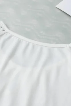 Best Dear-Lover Contrast Lace Sleeve Keyhole Decor Top White