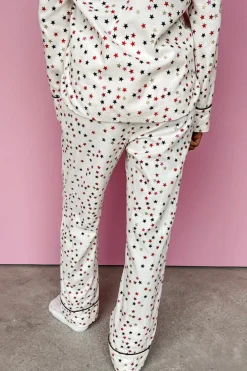 Outlet Dear-Lover Contrast Pipping Star Long Sleeve and Pants Pajamas Set White