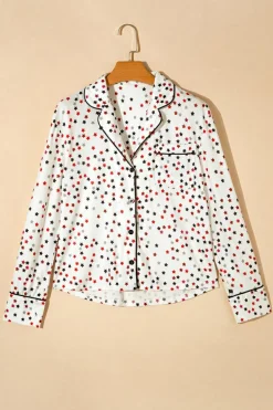 Outlet Dear-Lover Contrast Pipping Star Long Sleeve and Pants Pajamas Set White