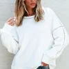 Outlet Dear-Lover Contrast Rainbow Trim Drop Shoulder Pullover Sweatshirt White