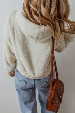 Discount Dear-Lover Contrast Ribbed Edge Plush Hoodie White