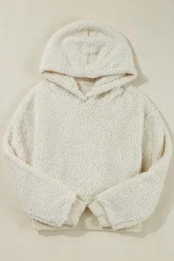 Discount Dear-Lover Contrast Ribbed Edge Plush Hoodie White