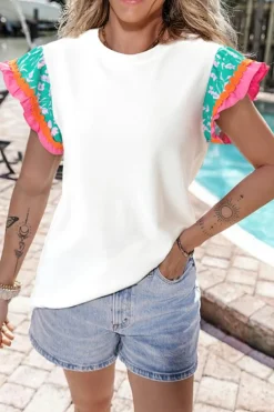 New Dear-Lover Contrast Ricrac Floral Sleeve Top White
