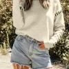 Clearance Dear-Lover Contrast Stitch Detail Ribbed Trim Sweater White
