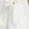 Discount Dear-Lover Contrast Stitching Trim Knotted High Waist A-Line Mini Skirt White