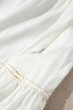 Discount Dear-Lover Contrast Stitching Trim Knotted High Waist A-Line Mini Skirt White