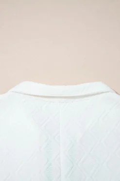 Discount Dear-Lover Contrast Striped Collar Patchwork Textured Half Sleeve Blouse White