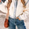 Discount Dear-Lover Contrast Trim Buttoned Sherpa Jacket White