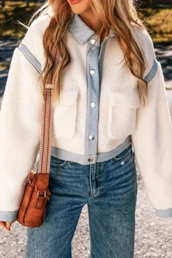 Discount Dear-Lover Contrast Trim Buttoned Sherpa Jacket White