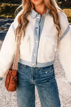Discount Dear-Lover Contrast Trim Buttoned Sherpa Jacket White