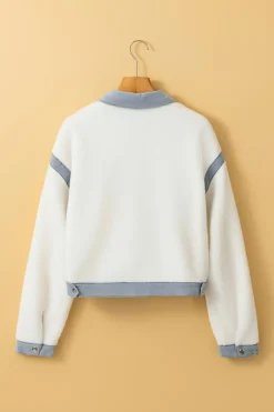 Discount Dear-Lover Contrast Trim Buttoned Sherpa Jacket White