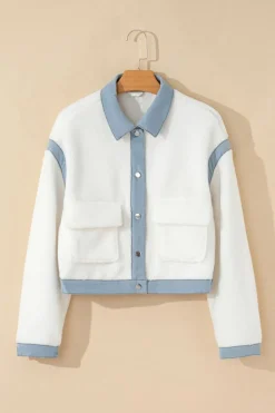 Discount Dear-Lover Contrast Trim Buttoned Sherpa Jacket White