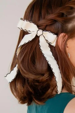 Outlet Dear-Lover Contrast Trim Colorblock Bowknot Hair Pin White