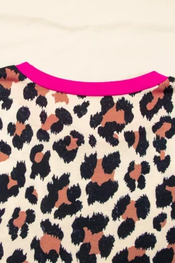 Discount Dear-Lover Contrast Trim Leopard Print T Shirt White