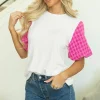 Best Dear-Lover Contrast Tweed Puff Sleeve Top White