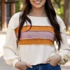 Best Dear-Lover Corded Exposed Seam Knit Patchwork Drop Sleeve Top White