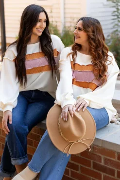 Best Dear-Lover Corded Exposed Seam Knit Patchwork Drop Sleeve Top White