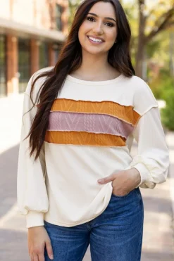 Best Dear-Lover Corded Exposed Seam Knit Patchwork Drop Sleeve Top White