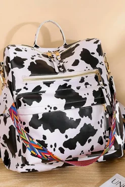 Best Dear-Lover Cow Print Multi Compartment PU Leather Backpack White