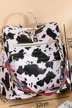 Best Dear-Lover Cow Print Multi Compartment PU Leather Backpack White