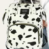 Sale Dear-Lover Cow Spot Print Multi Pocket Canvas Backpack White