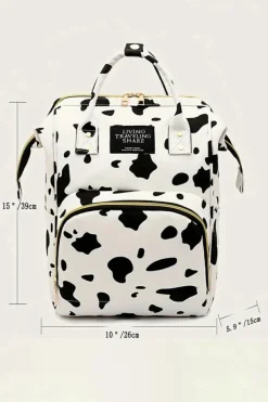 Sale Dear-Lover Cow Spot Print Multi Pocket Canvas Backpack White