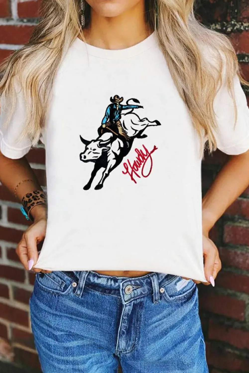 Hot Dear-Lover Cowboy Howdy Embroidered Western Fashion T Shirt White