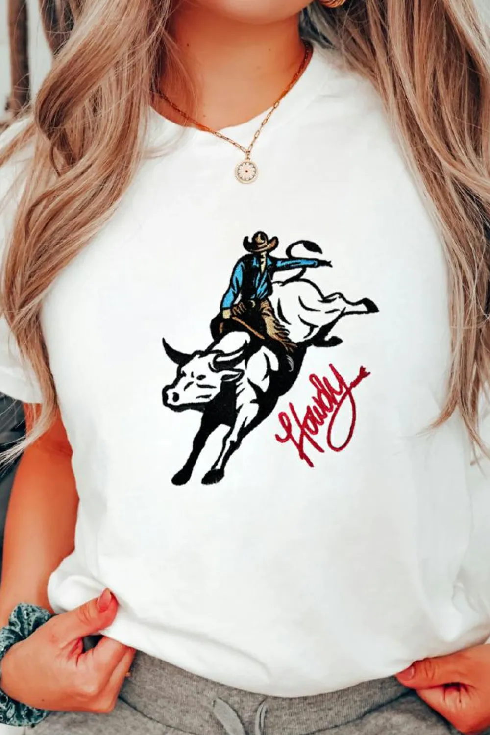 Hot Dear-Lover Cowboy Howdy Embroidered Western Fashion T Shirt White