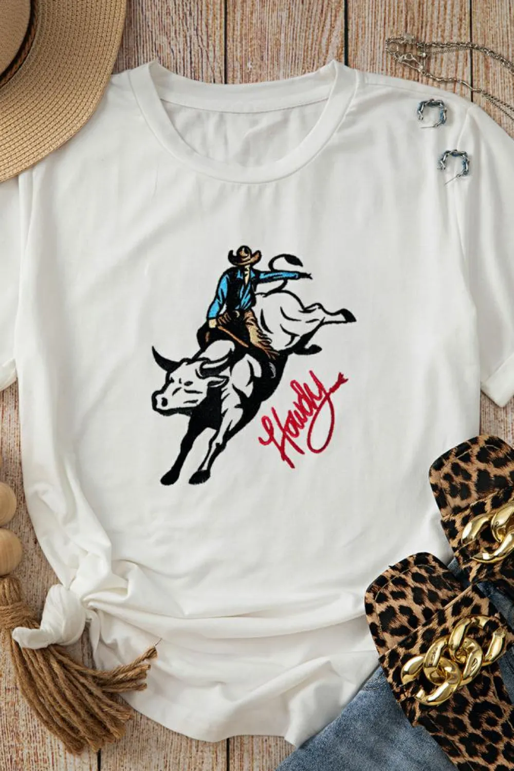 Hot Dear-Lover Cowboy Howdy Embroidered Western Fashion T Shirt White