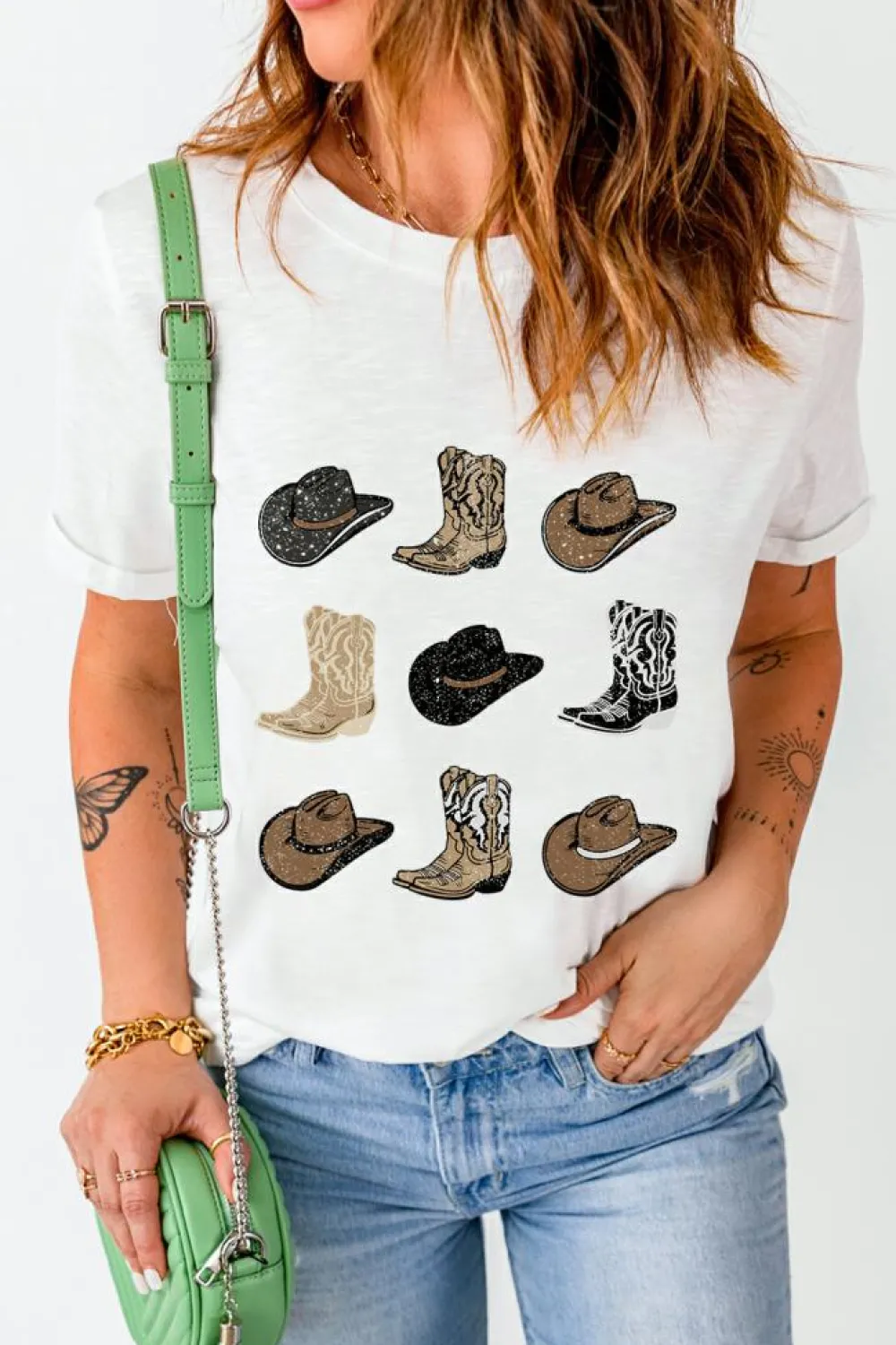 Hot Dear-Lover Cowboys Boots Western Fashion Print T Shirt White