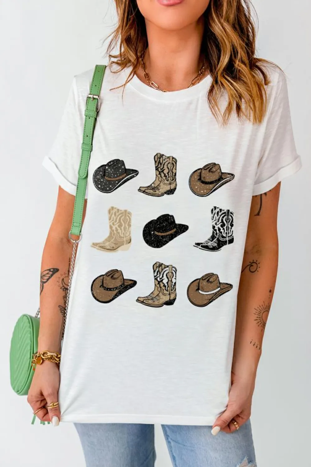 Hot Dear-Lover Cowboys Boots Western Fashion Print T Shirt White