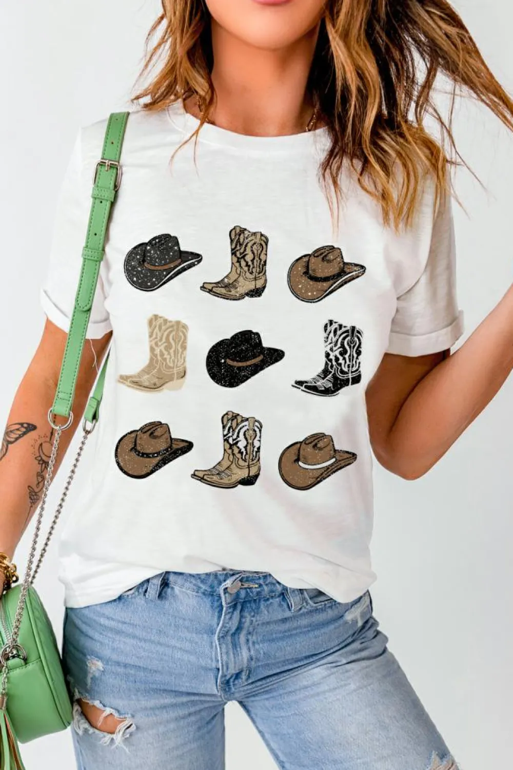 Hot Dear-Lover Cowboys Boots Western Fashion Print T Shirt White
