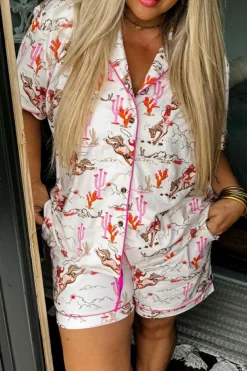 Online Dear-Lover Cowgirl Country Print Pajamas Set White
