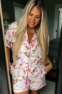 Online Dear-Lover Cowgirl Country Print Pajamas Set White