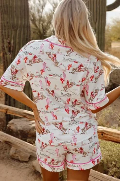 Online Dear-Lover Cowgirl Country Print Pajamas Set White