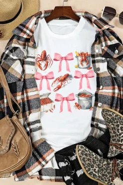 Sale Dear-Lover Crawfish Boil Bow Graphic Crewneck Tee White