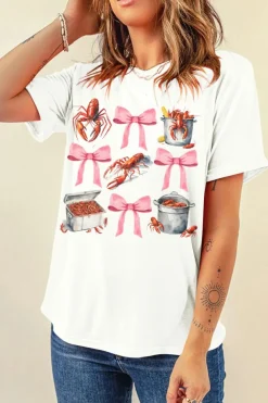 Sale Dear-Lover Crawfish Boil Bow Graphic Crewneck Tee White