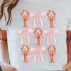 Fashion Dear-Lover Crawfish Bow Printed Summer T Shirt White