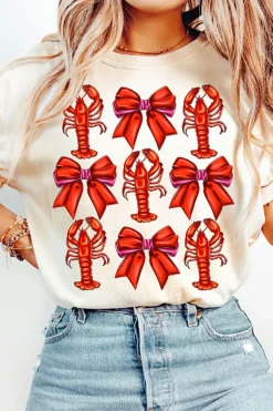 Outlet Dear-Lover Crawfish Bow Printed Casual T Shirt White