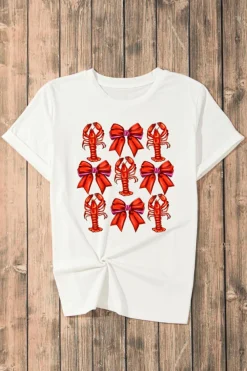 Outlet Dear-Lover Crawfish Bow Printed Casual T Shirt White