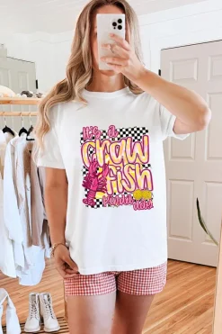 New Dear-Lover Crawfish Checkered Pattern Graphic Tee White